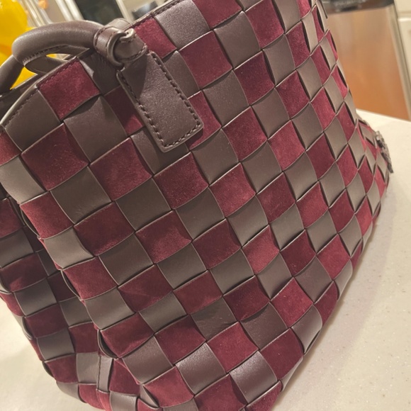 Tory Burch Burgundy and Brown Woven Satchel - Picture 2 of 5